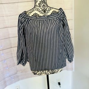 J. Crew Women’s Blue White Striped Off Shoulder Long Sleeve Blouse